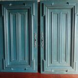 Pair Old Patinated Door Blue Aubusson Wooden Door Deco