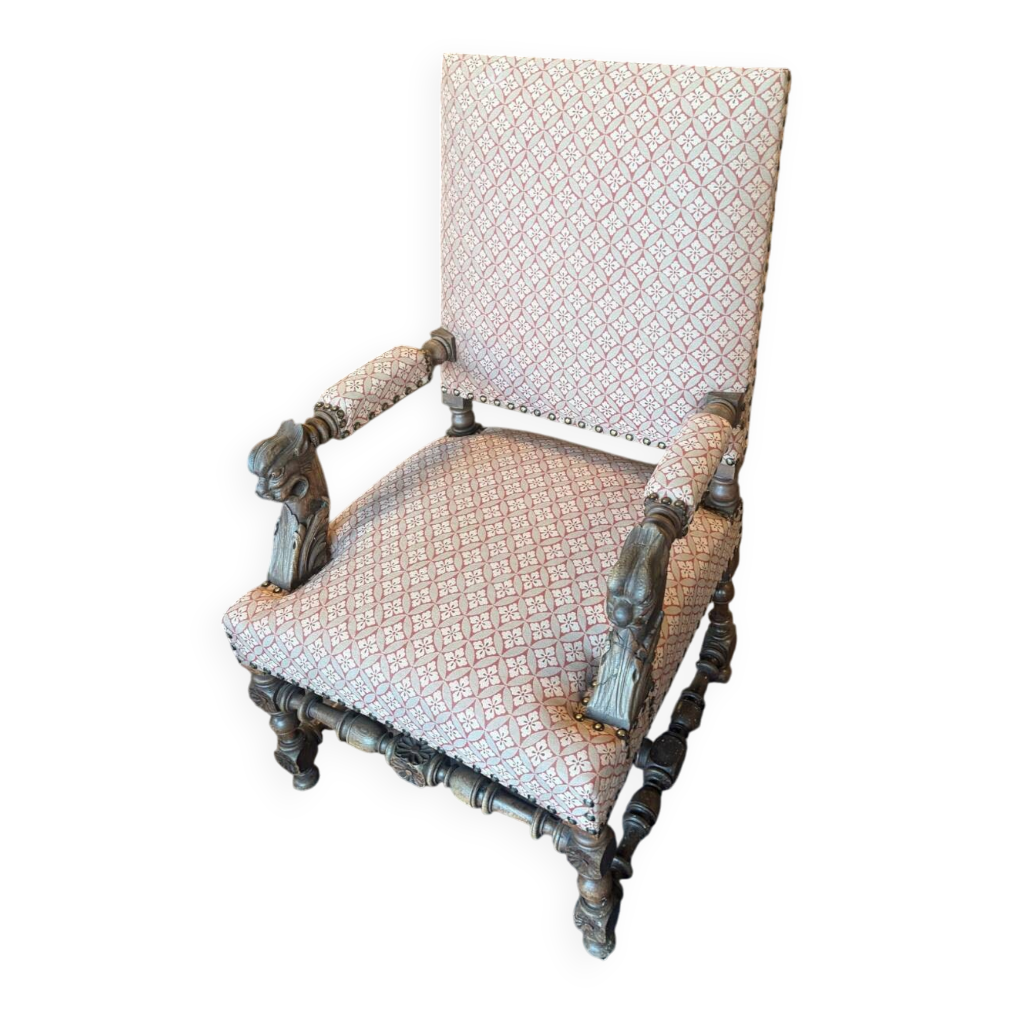 Vintage armchair in carved wood – neo-Renaissance / Louis XIII style