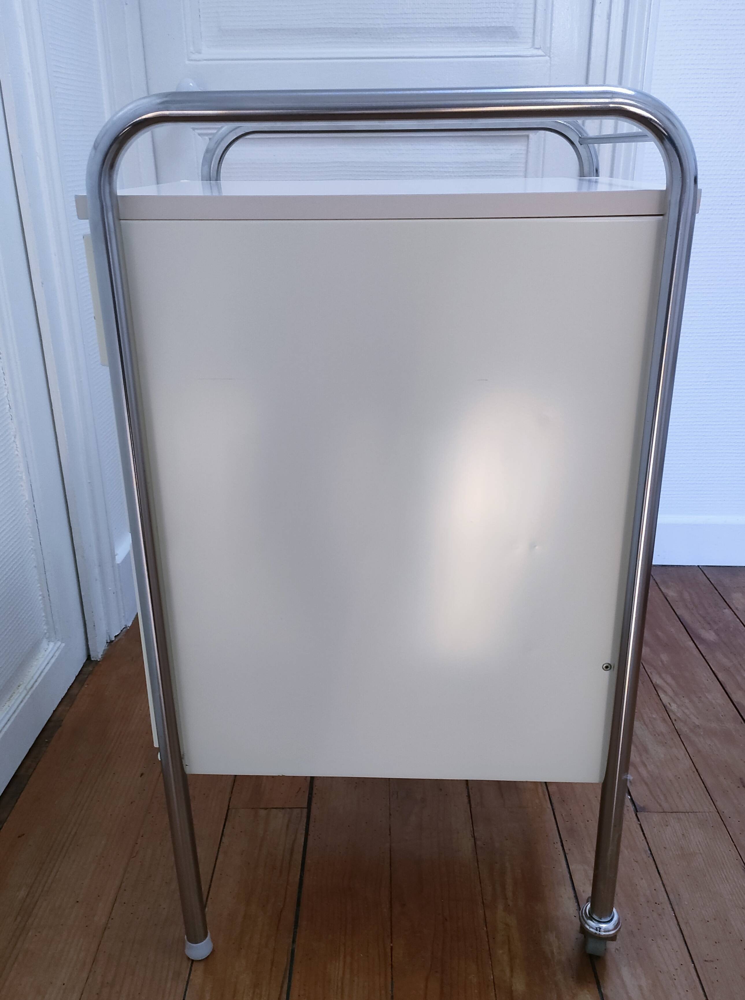 bedside table stainless steel lacquered metal 80s design