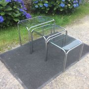 Vintage trundle tables in chrome tubular steel and glass