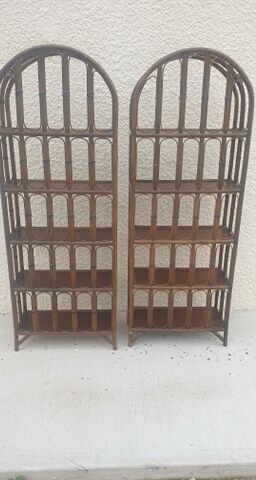Pair of rattan shelves