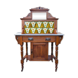 Antique Art Nouveau Dressing Table with Marble Top and Floral Ceramic Tiles