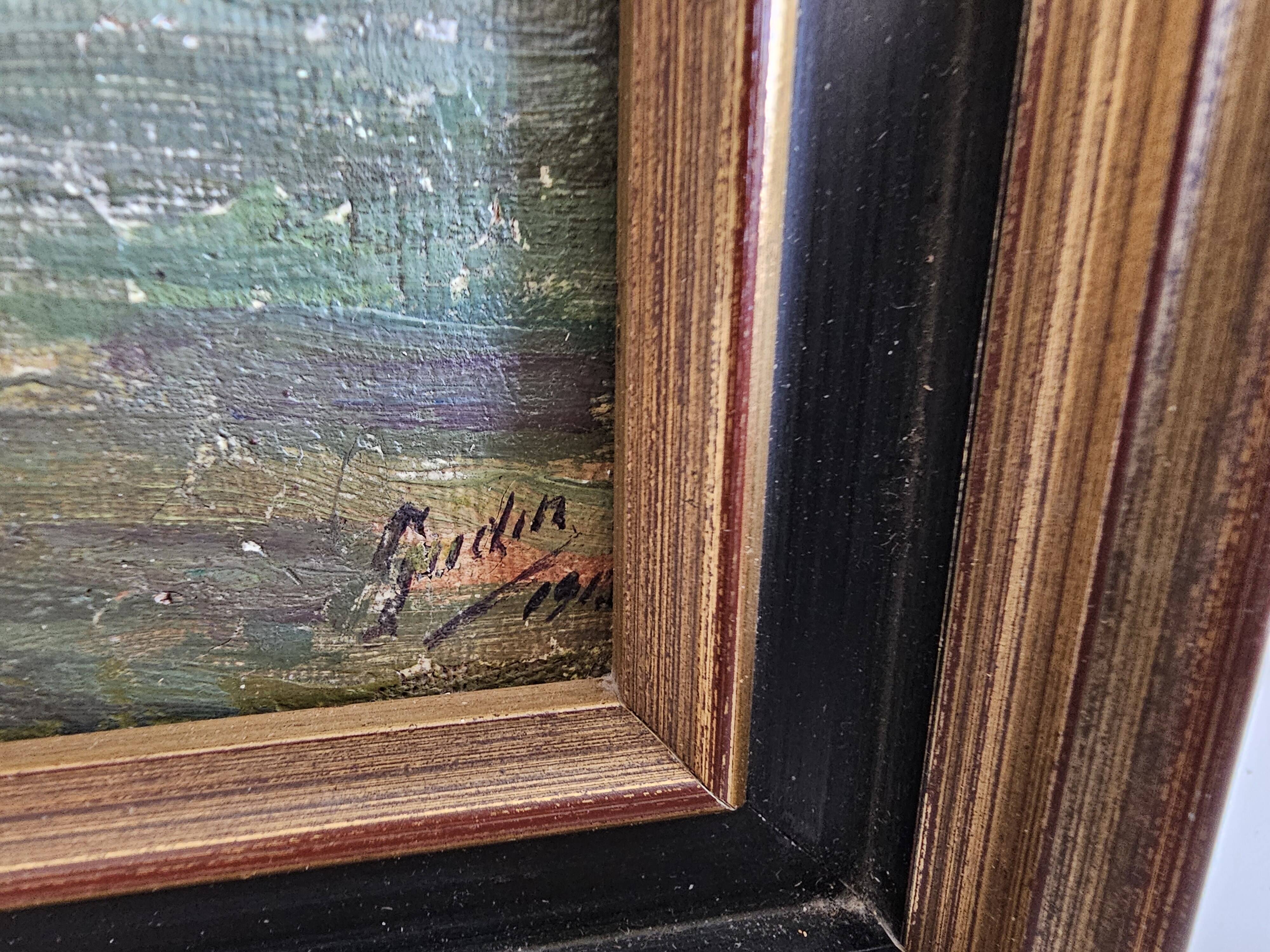 Oil on canvas mounted on panel Landscape River signed Gudin 19