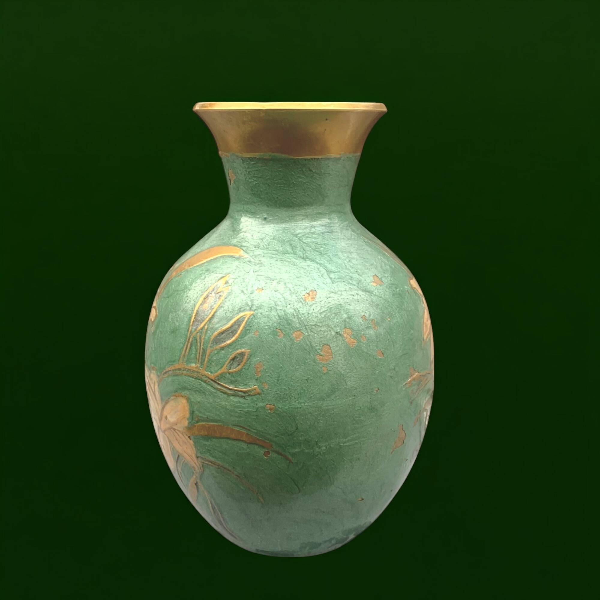 Vintage cloisonné enameled brass vase - 17 cm