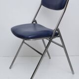 Blue skai folding chair with chrome legs