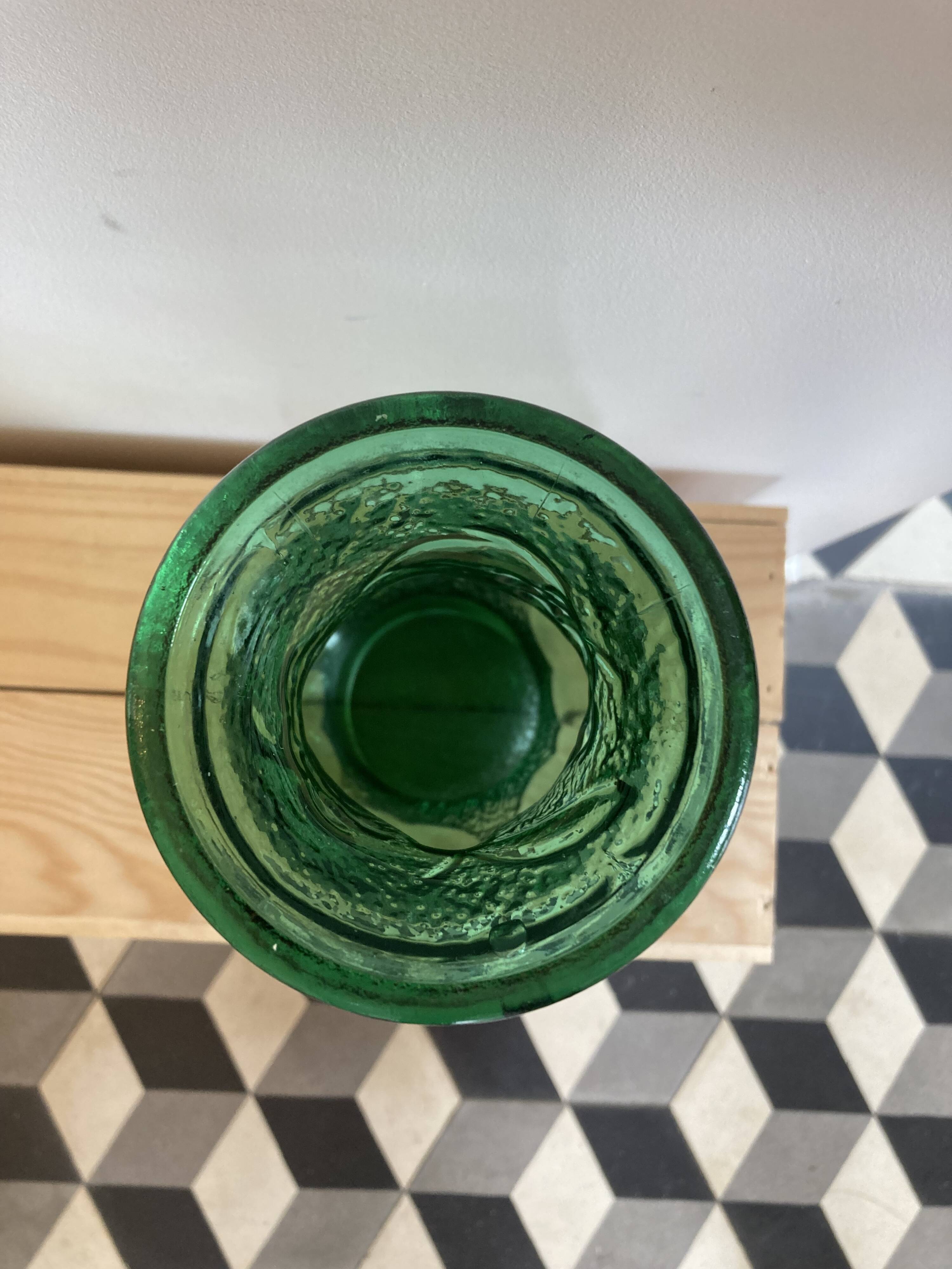 Vintage green glass vase year 1950 Bambicho Marseille fruit décor