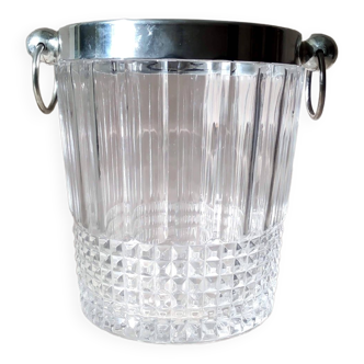 Champagne bucket in crystal and vintage silver metal