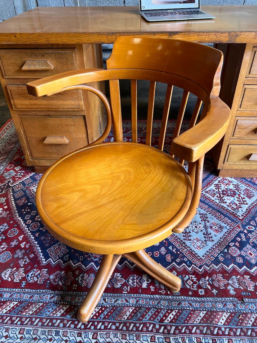 Office armchair called "American" vintage swivel Thonet in light beech - 50s