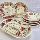 Set of 6 old Onnaing barbotine asparagus plates