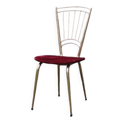 Chaise vintage en métal doré et assise velours