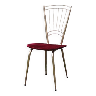 Chaise vintage en métal doré et assise velours
