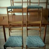 Set of 4 mid century dining chairs with turquoise covers, 1960