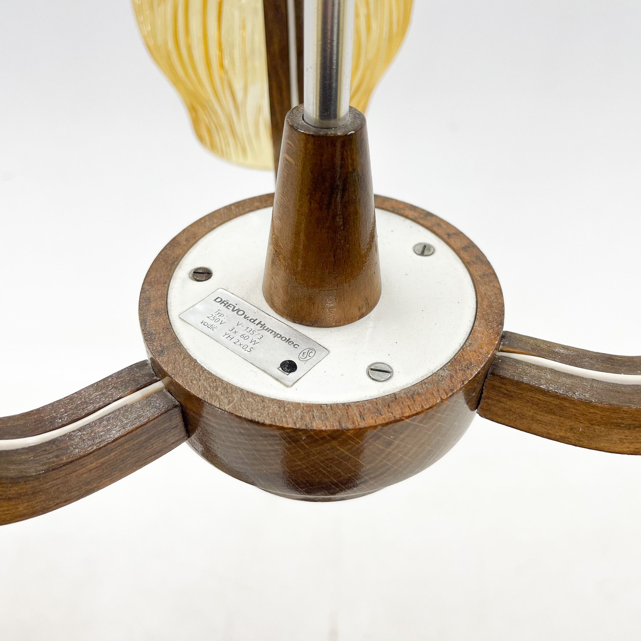 Mid-century Wood & Glass Chandelier by Dřevo Humpolec, 1960's