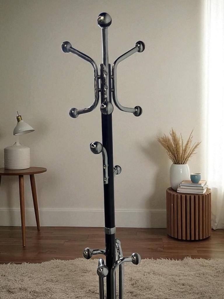 Vintage space age style floor standing coat rack with chrome/brown finish