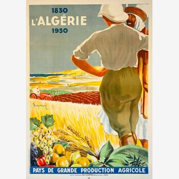 Affiche original Algérie Pays Production Agricole par Henri Dormoy 1930 - Petit Format - On linen