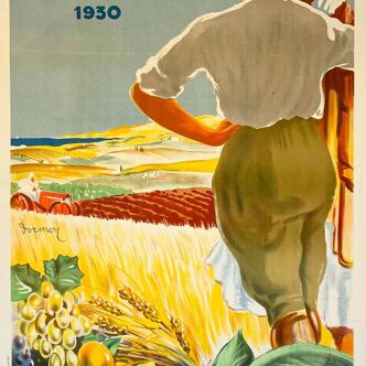 Affiche original Algérie Pays Production Agricole par Henri Dormoy 1930 - Petit Format - On linen