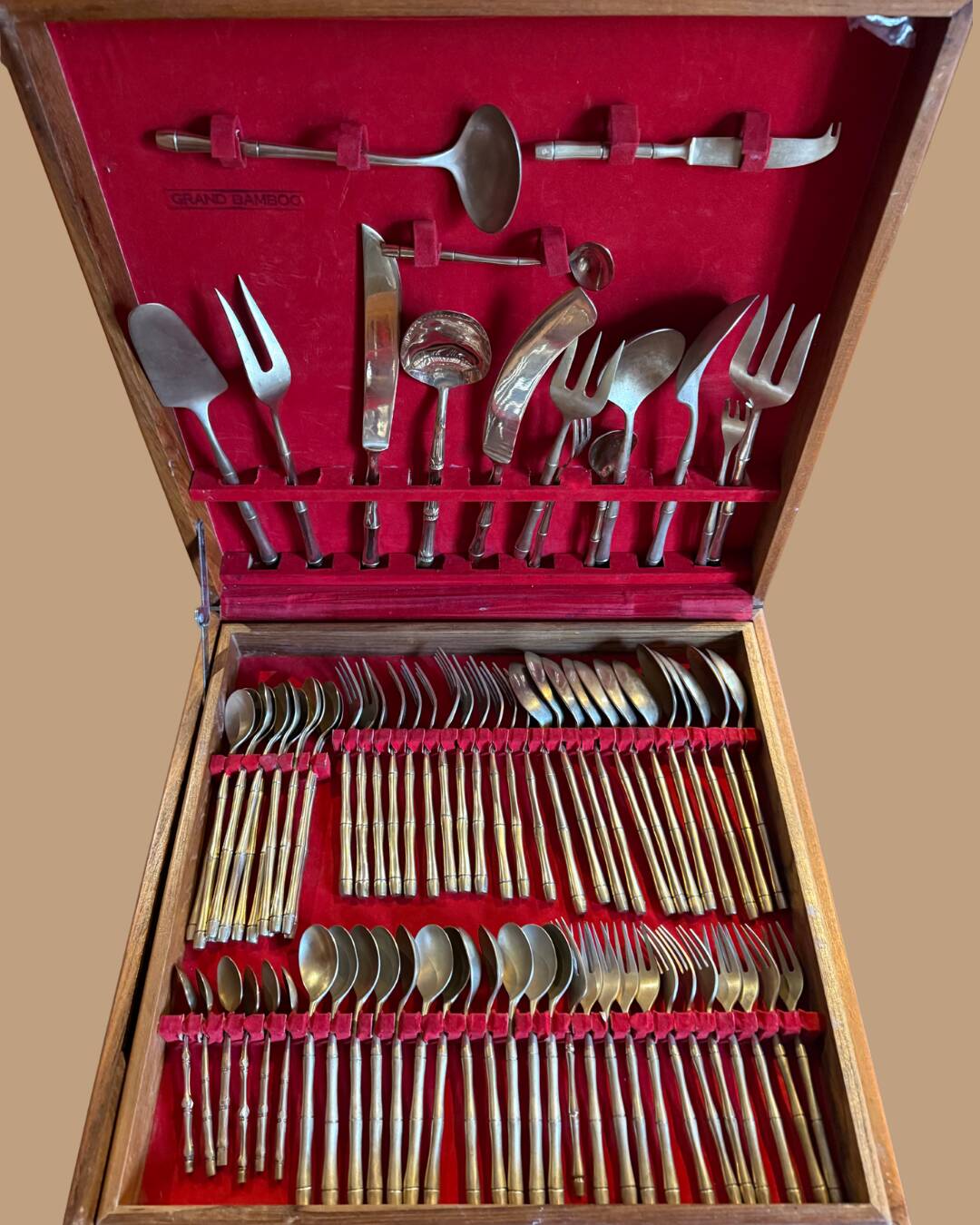 1960s bamboo brass cutlery set
