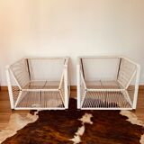 2 garden armchairs in white scoubidou