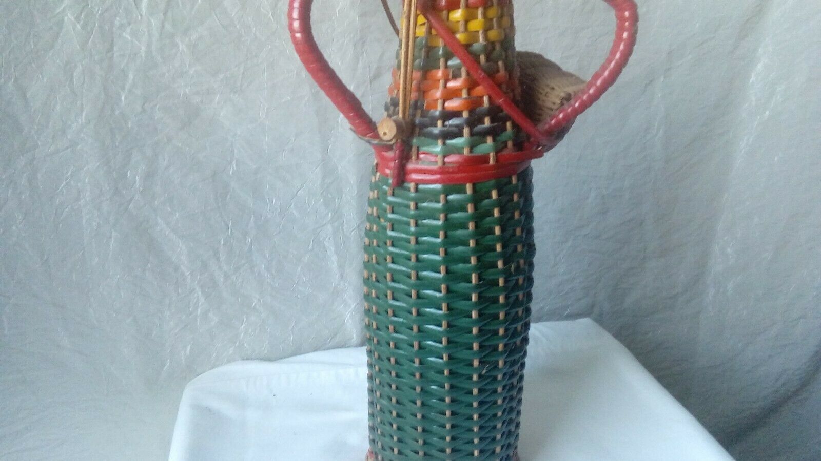 Bottle scoubidou and wicker years 1970 vintage