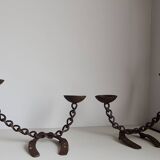 Pair of brutalist wrought iron candlesticks or lamp / Franz West style / 70s / vintage / artisanal work / Mid-Century