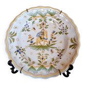 Antique Moustiers plate hand-decorated with a horseman.