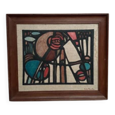 Huile sur toile "Abstrait" de Rita Burden, vintage et encadrée 51×44cm