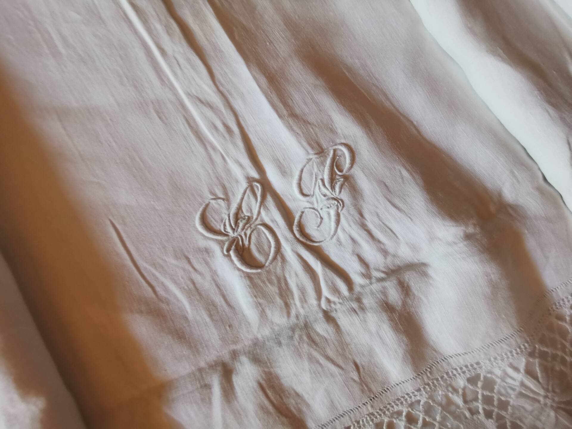 Antique linen cloth monogrammed CP