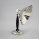 1950s Industrial Chrome & Wood Table Lamp with Ceramic Switch, Czechoslovakia