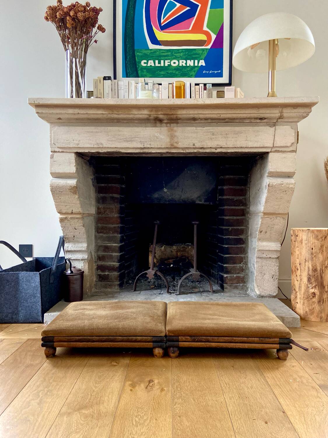 Pair of velvet footstools