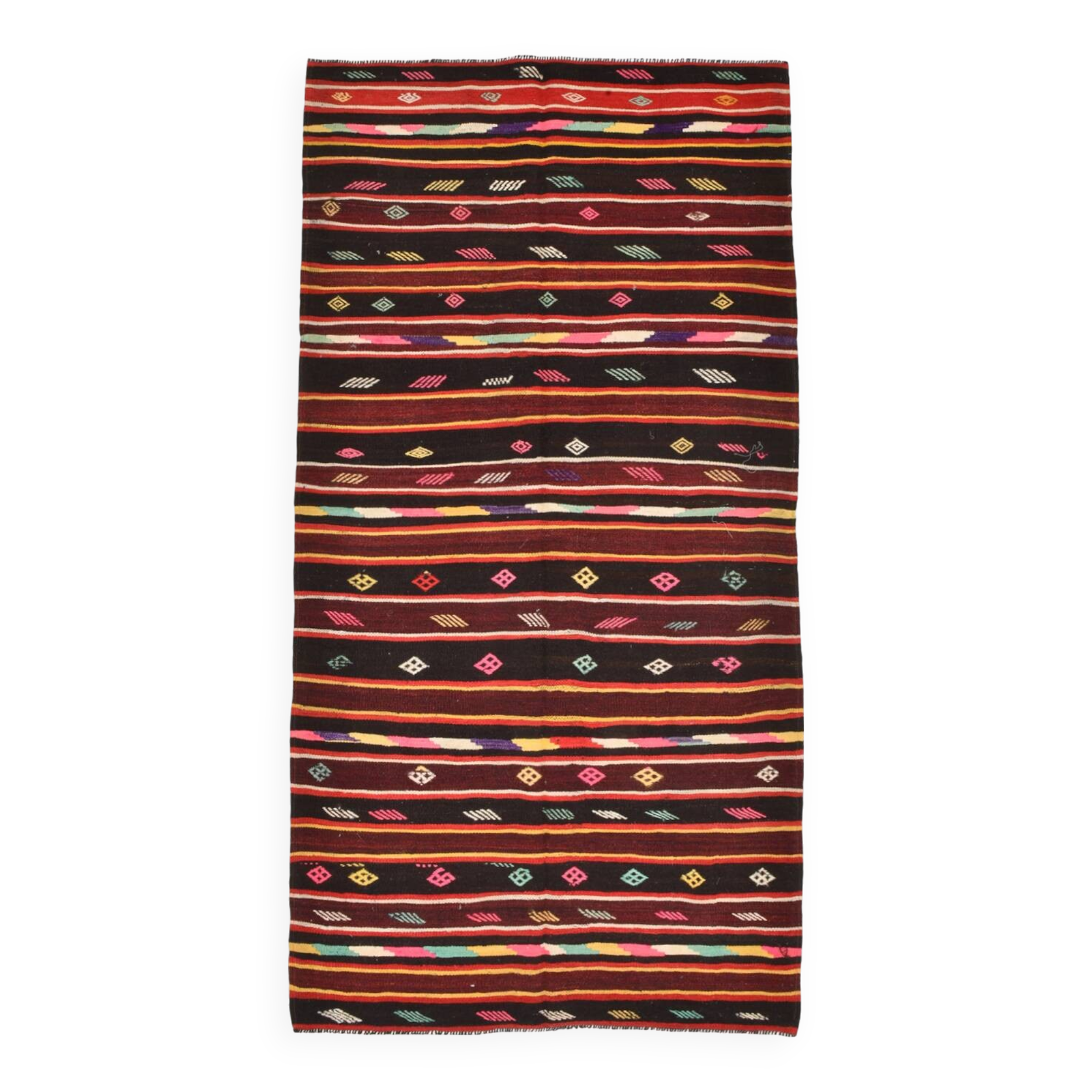 5x9 Wine Red Vintage Kilim Area Rug, 143x275Cm