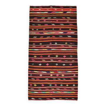 5x9 Wine Red Vintage Kilim Area Rug, 143x275Cm