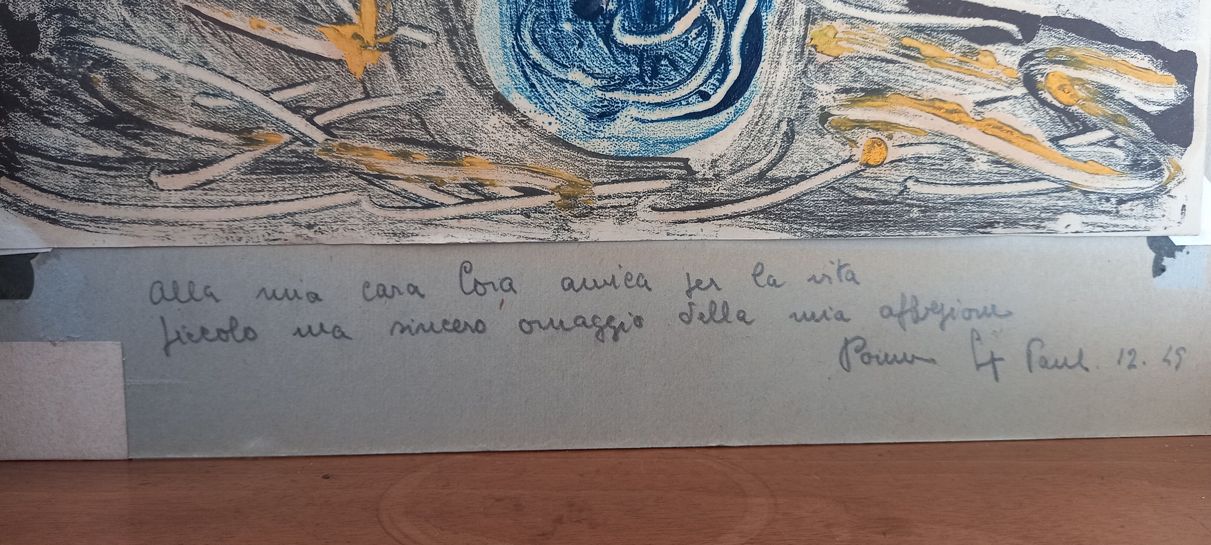 Painting by manfredo borsi. gouache. 1949. bouquet in blue vase