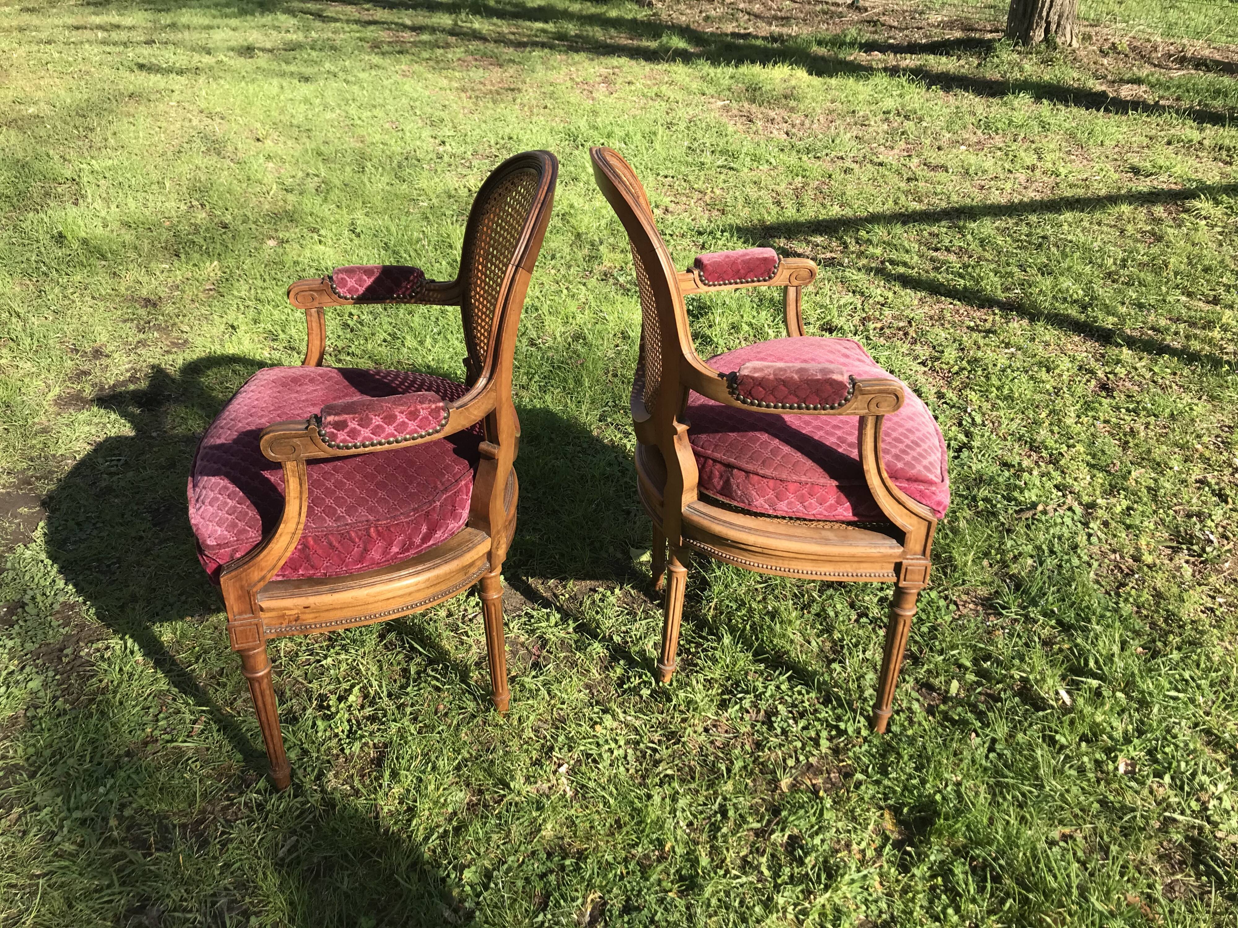 Pair of Louis XVI cannage style armchairs