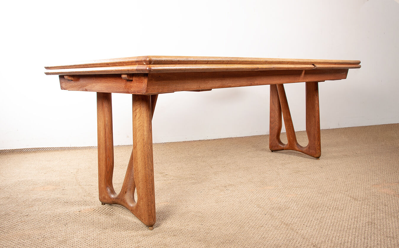 Large extendable dining table, 320 cm, in oak, Guillerme and Chambron.