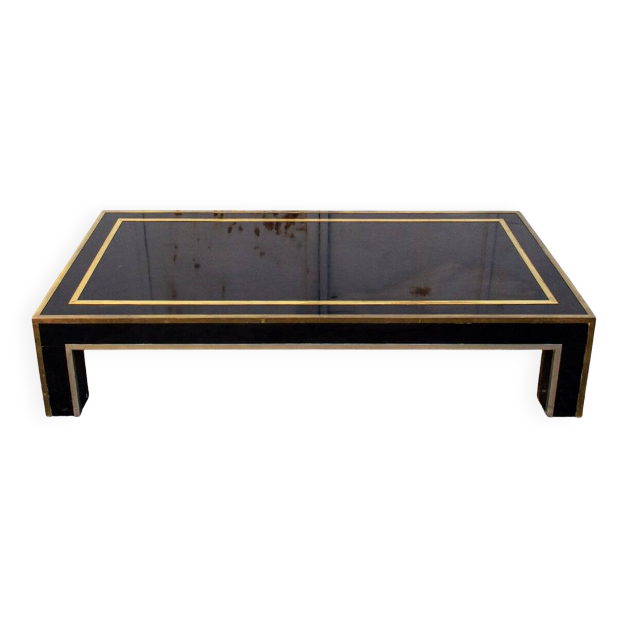 Coffee table with a black laminate, brass and nickel-plated metal frame, 1970s
