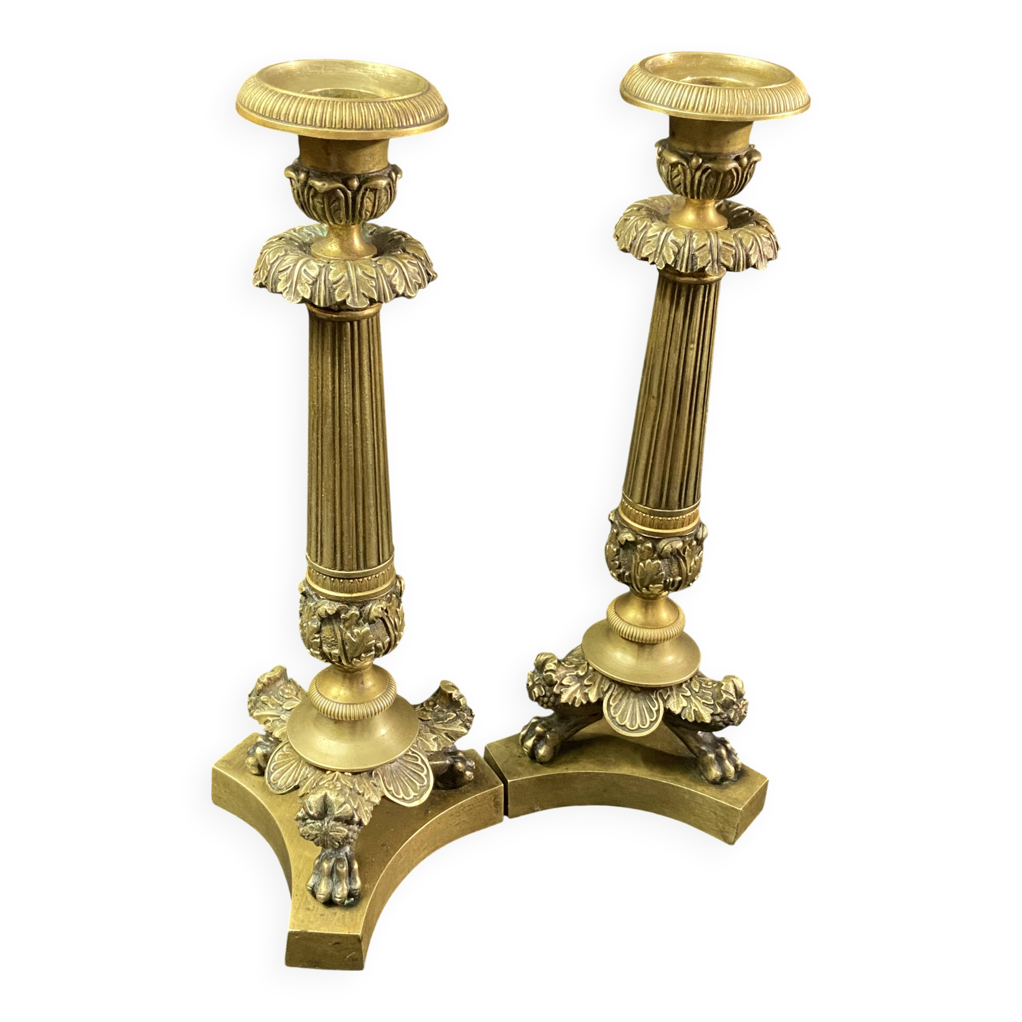 Pair of gilt and chiseled bronze candlesticks from the Restoration period