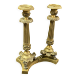 Pair of gilt and chiseled bronze candlesticks from the Restoration period