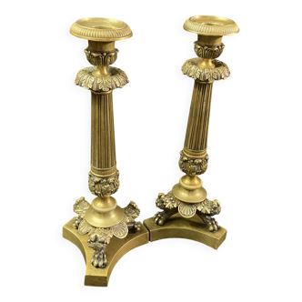 Pair of gilt and chiseled bronze candlesticks from the Restoration period