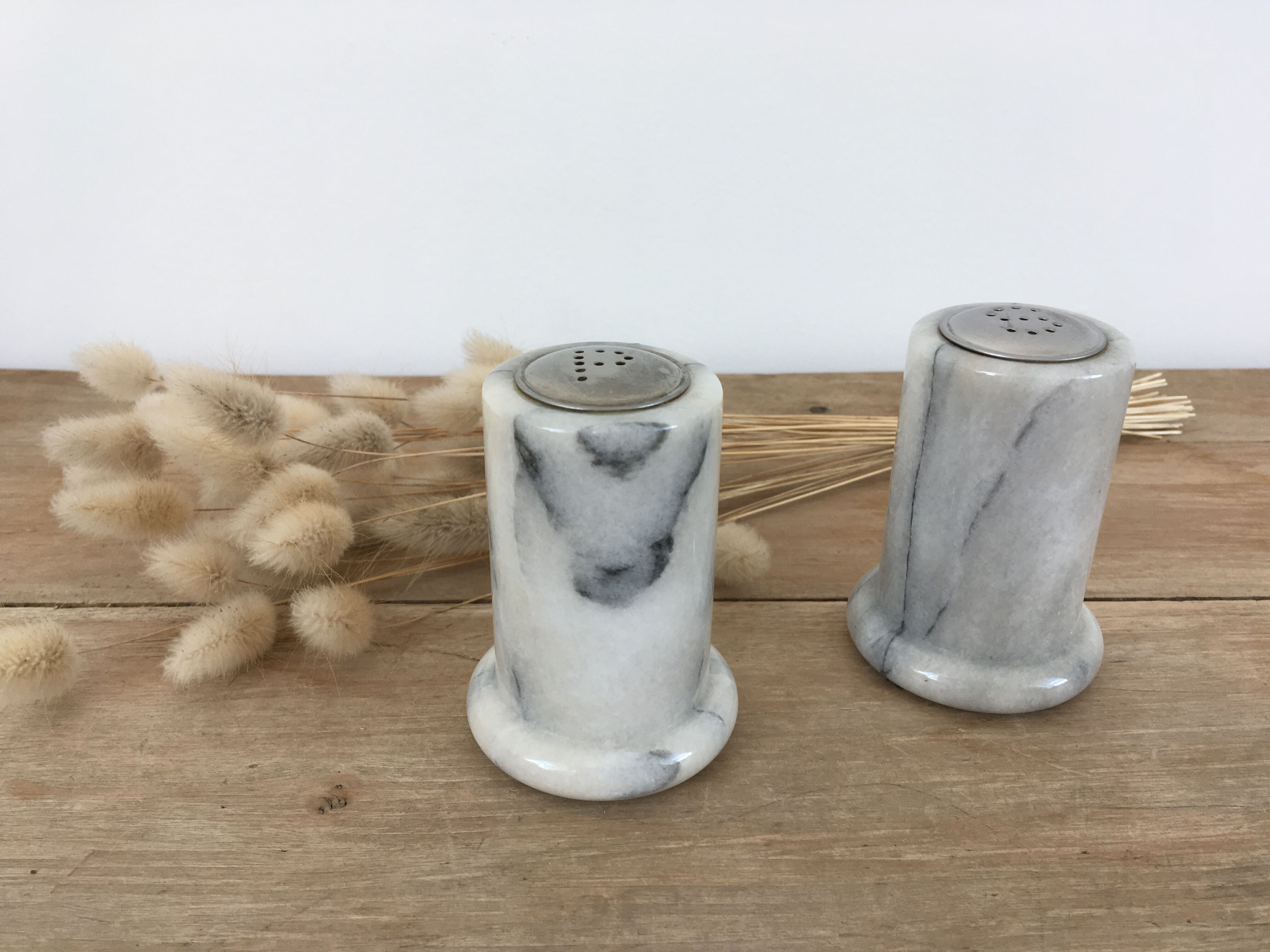 Marble pepper salt shaker duo