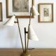 Italian lamp with three brass heads, 1950s design.