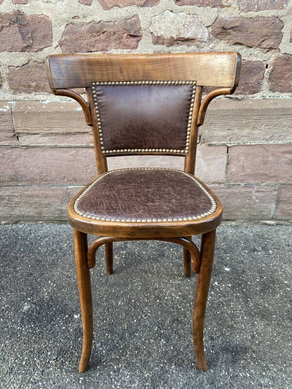 Paire de chaises de restaurant bois courbé simili cuir 50s