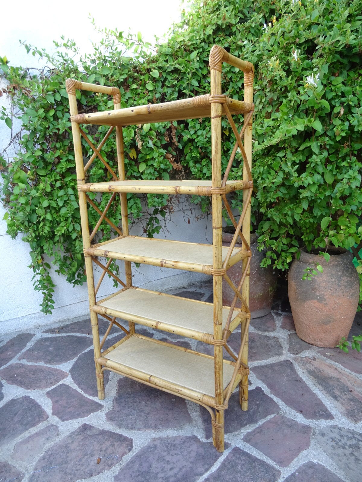 Rattan bookcase shelf 60s