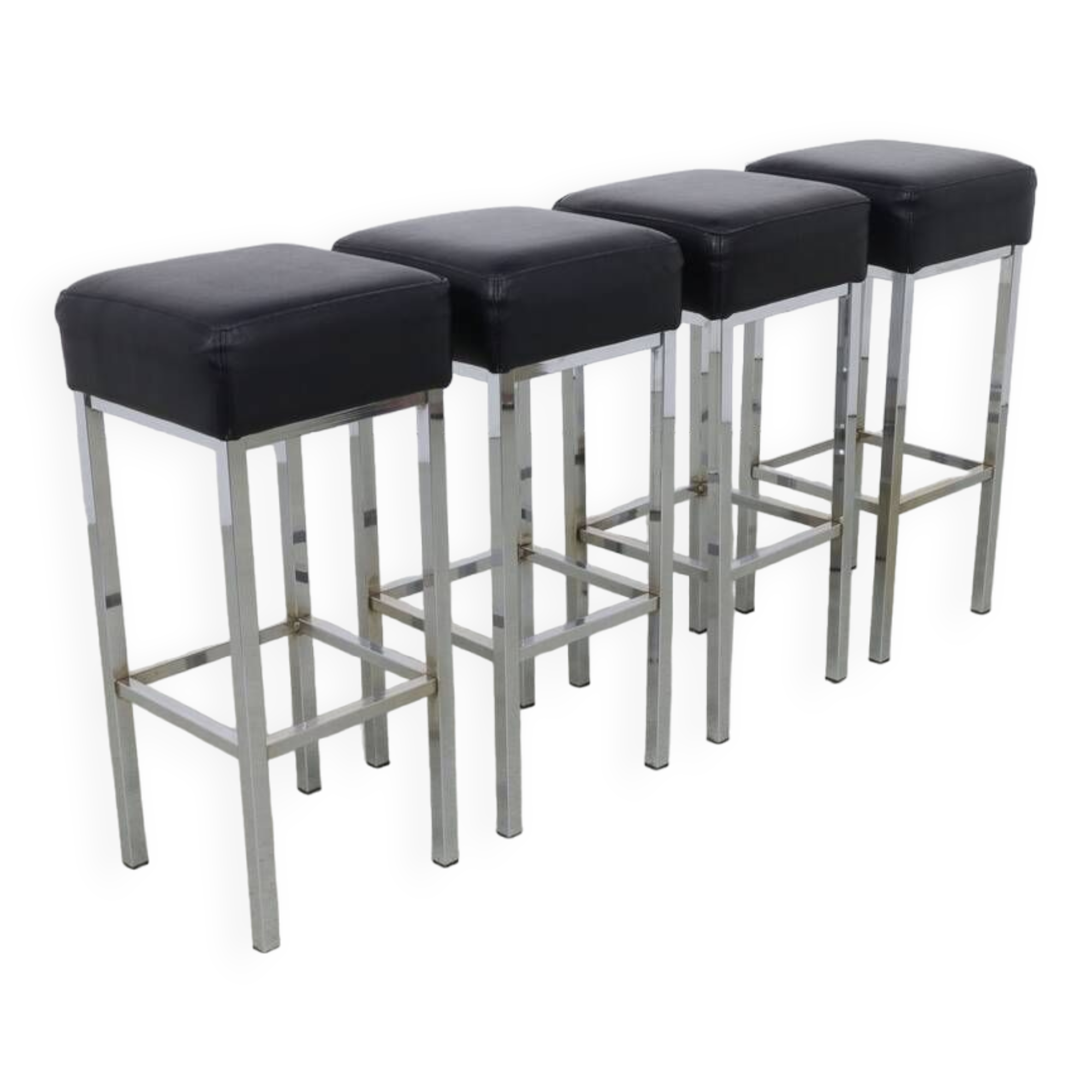 4x Chrome and Leather Bar Stools, 1980s