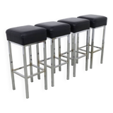 4x Chrome and Leather Bar Stools, 1980s