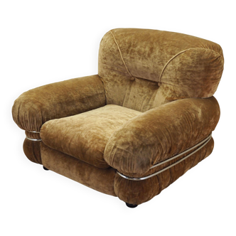 Fauteuil en velours, design italien, années 1970, production : Italie