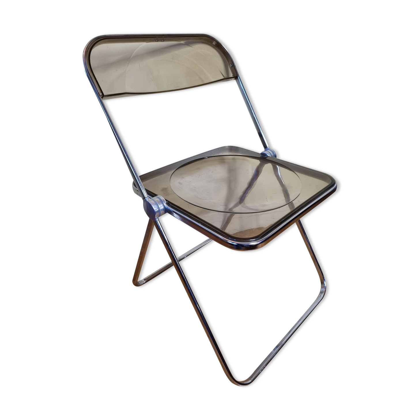 Chaise pliante "plia" en métal et plexiglas fumé de Giancarlo Piretti pour Castelli