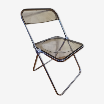 Chaise pliante "plia" en métal et plexiglas fumé de Giancarlo Piretti pour Castelli