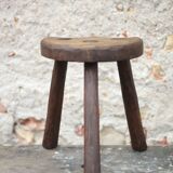 Vintage wooden tripod stool, mountain work, wabi-sabi, shepherd.
