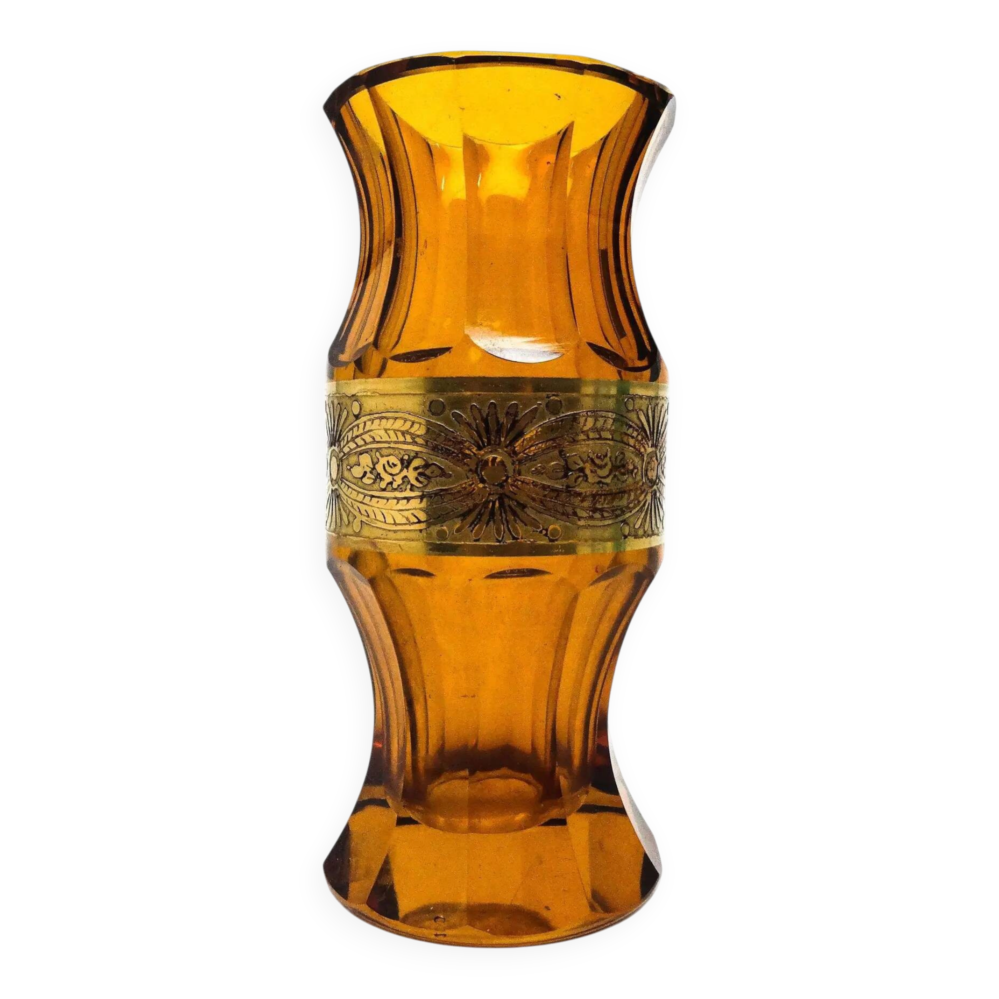 Vase Art Déco, verre miel oroplastique, Moser, Tchécoslovaquie, années 1930