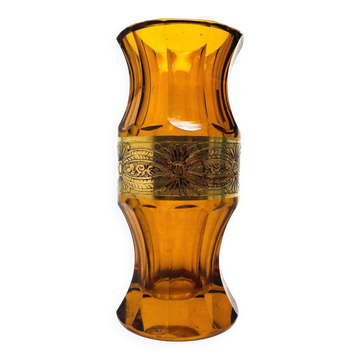 Art Deco vase, honey glass oroplastic, Moser, Czechoslovakia, 1930s